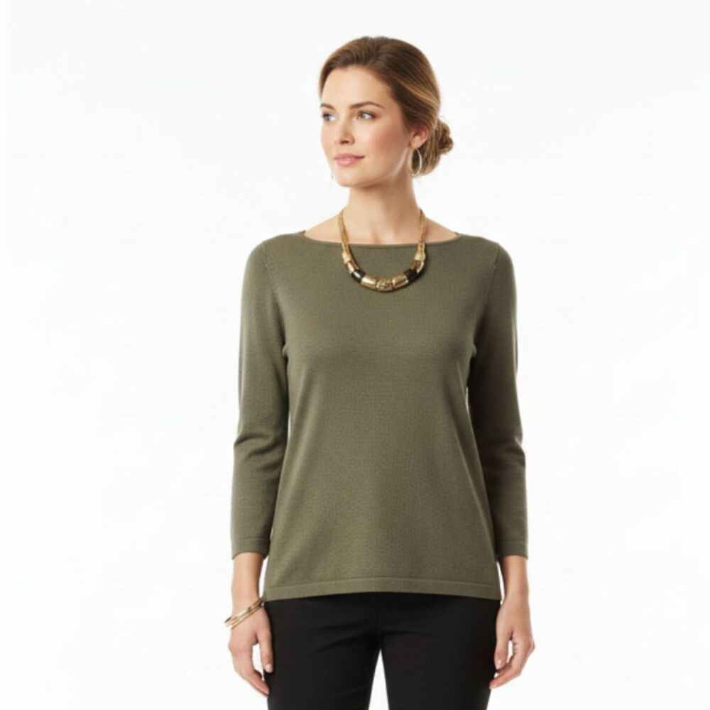 Yansi Fugel Silk Blend Taupe Knit 3/4 Sleeve Top S